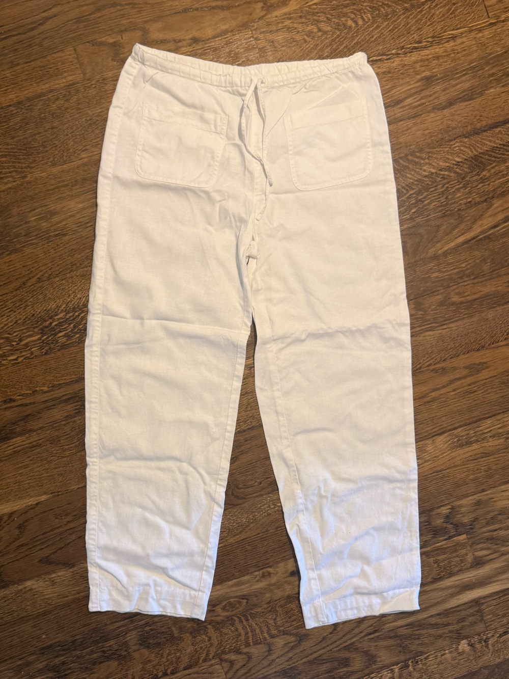 Vintage Liz Claiborne White Linen Blend drawstring Pants front pocket -Petite 6